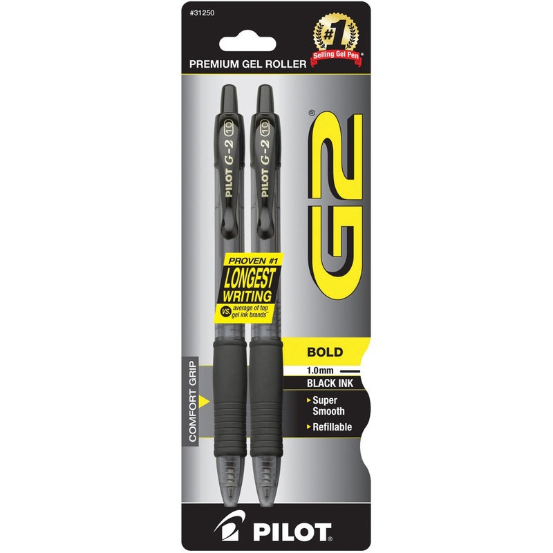 Pilot G2 Premium Gel Pens, Black Pens, Bold Point 1 mm, 2 Black - Image 1